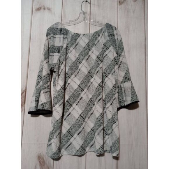 Elle McCarthy Shirt Ladies 1x Black White Bell Sleeve Round Neck - Picture 2 of 8